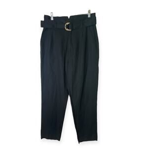 Sak's 5th Avenue Black Linen Blend Belted Ankle Pants Women's Size Medium